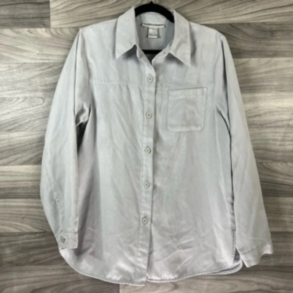 Drapers & Damons Womens Button Up Shirt Gray Long Sleeve Pockets‎ Boyfriend M